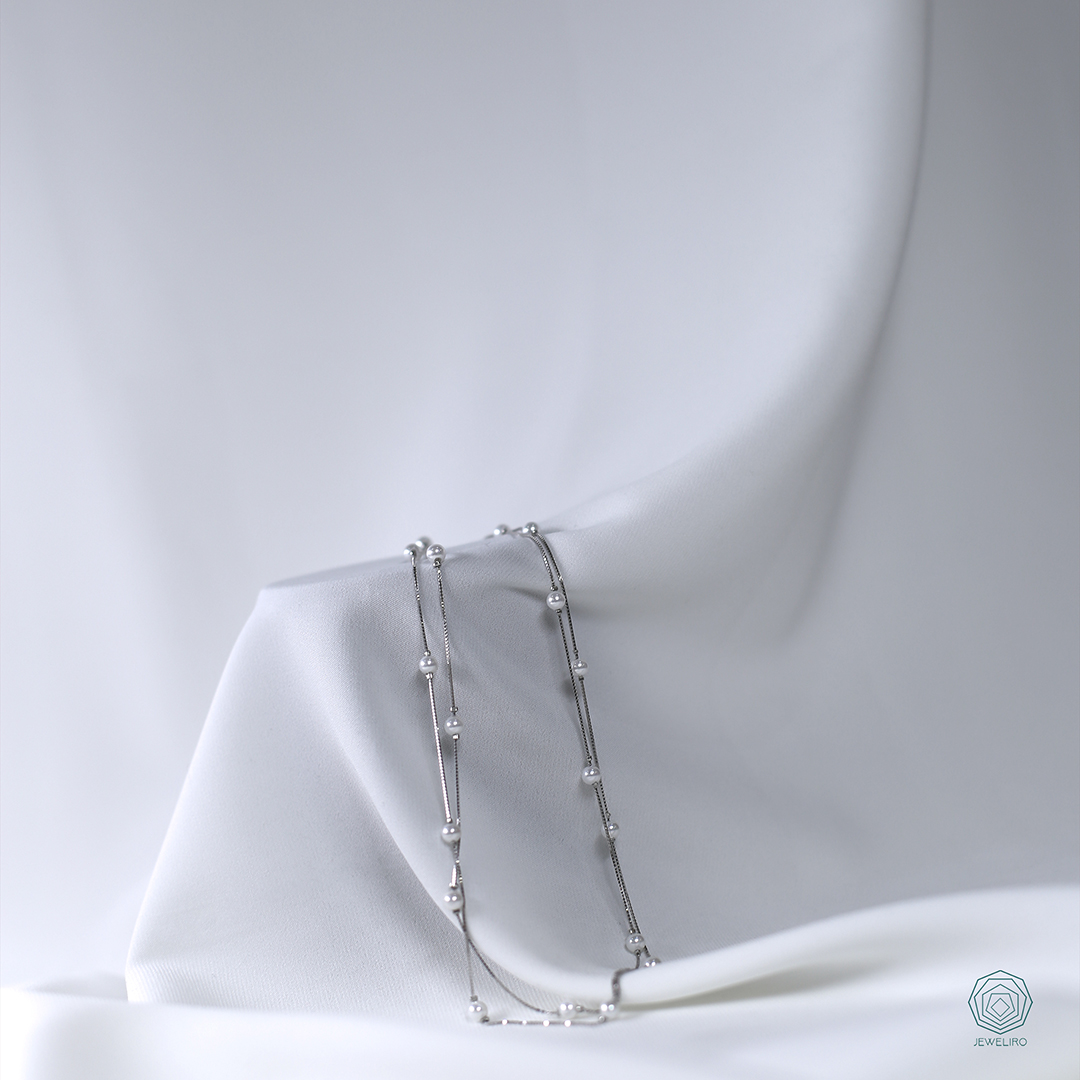 Silver-Chain-Necklace-with-Pearls-JS.NNW.20114-1 خرید گردنبند نقره مروارید دو رج
