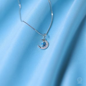 خرید گردنبند نقره ماه و ستاره آبی