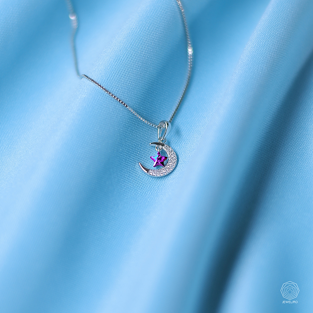 Silver-purple-star-moon-necklace-JS.NNW.20168-main خرید گردنبند نقره ماه و ستاره بنفش
