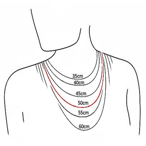 راهنمای تعیین سایز زنجیر و گردنبند زنانه و دخترانه طول 50 سانتی‌متر