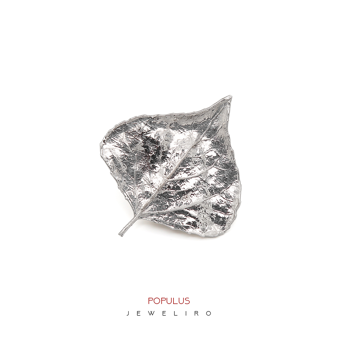 silver-leaf-woman-brooch-JL.JBW.03009 گل سینه برگ صنوبر با آبکاری رودیوم